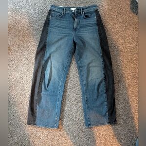 MOTHER The Half Pipe Flood High Waist Ankle Wide Leg JeanTwo-Tone Blue and Black